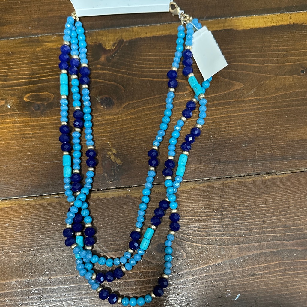 Loft Turquoise And Navy Multi-Strand Beaded Necklace 12$